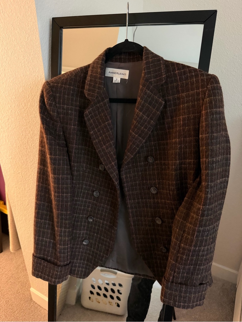 Anne Klein Brown Plaid Double-Breasted Blazer